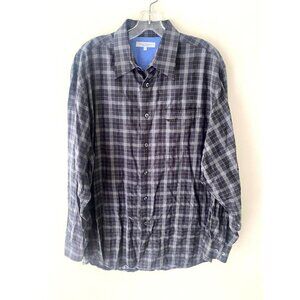 Alex Cannon Long Sleeve Button Up Shirt Mens Sz Large Black Gray Plaid Collared